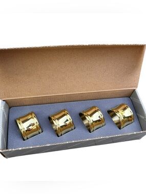 NIB Vintage Baldwin Dover Brass Napkin Rings 4 Elegant Dinner Party Classic